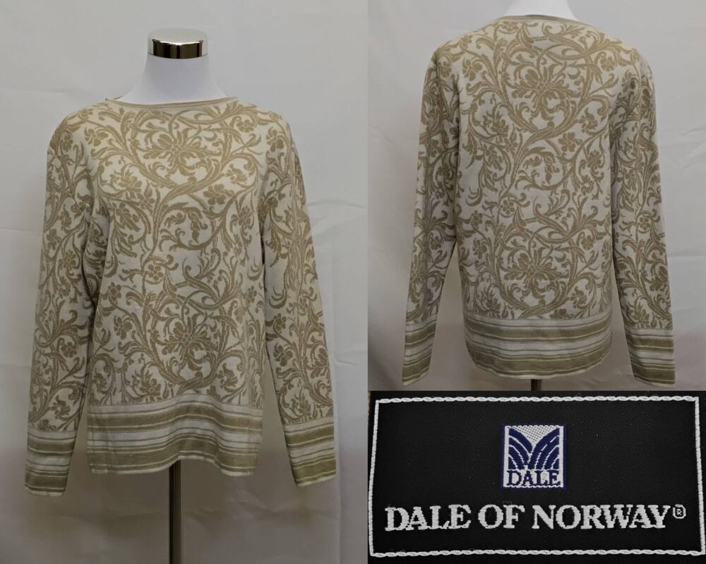 Dale of Norway Sweater Women's M White/Tan Baroque Patched Hole #J4453